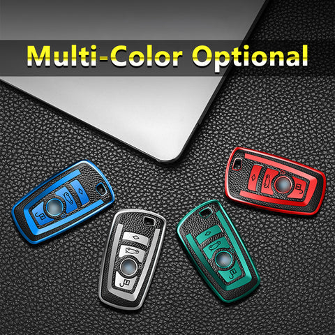 For BMW 1 2 3 4 5 6 7 Series Silver TPU Leather Full Protect Key Fob Case Cover