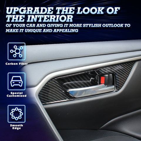 4x Carbon Fiber Black Interior Door Handle Bowl Cover Trim For Toyota RAV4 2019-2021