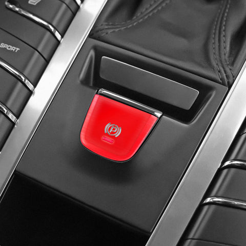 Car Interior Parking Brake P Button Switch Knob,Handbrake Button Frame Decoration Cover Sticker Compatible with Porsche Macan 2014-2021 (Red)