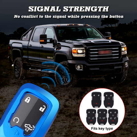 Blue Soft TPU Full Protect w/Button Key Fob Cover w/Keychain For Chevy GMC Yukon/XL/Denali