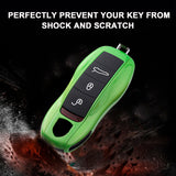 Gloss Green ABS Smart Key Fob Cover Holder w/Keychain For Porsche Macan Carrera 911 Cayenne