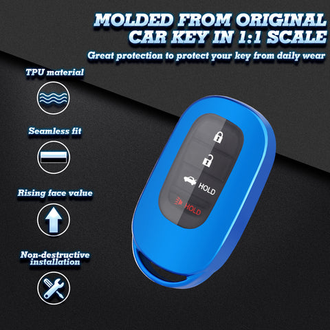 Blue Soft TPU Full Protect Remote Smart Key Fob Cover w/Keychain For Honda Accord Civic 2022