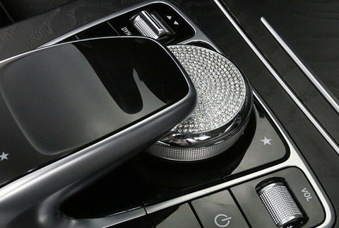 Bling Crystal Center Console Multimedia Control Knob Cover for Mercedes Benz W205 C Class X205 GLC Class W213 E Class, Car Interior Decoration Décor Bling