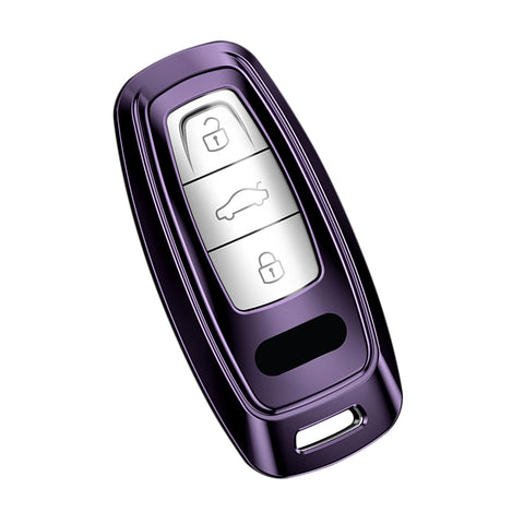 Purple TPU Full Seal Smart w/Button Key Holder Shell For Audi A7 A8 Q5 R8 TT S5