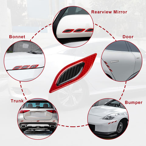 3D Red Carbon Fiber Look PVC Fender Bumper Hood Reflective Strip Stickers Universal