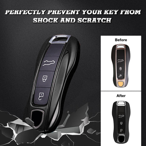 Black Remote Control Key Fob Cover Hard Shell w/Keychain For Porsche Cayenne Panamera 2018+