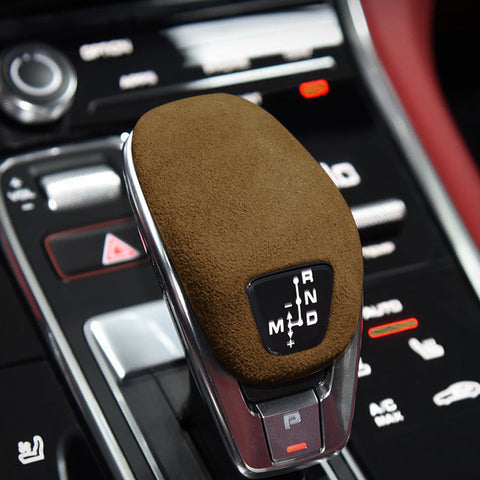 Brown Alcantara Suede Leather Gear Shift Knob Cover For Porsche Panamera 2018-up