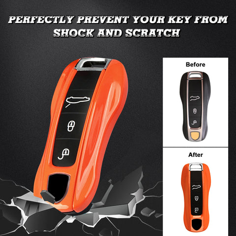 Gloss Orange Shockproof Smart Key Fob Holder Shell For Panamera Cayenne Carrera Taycan