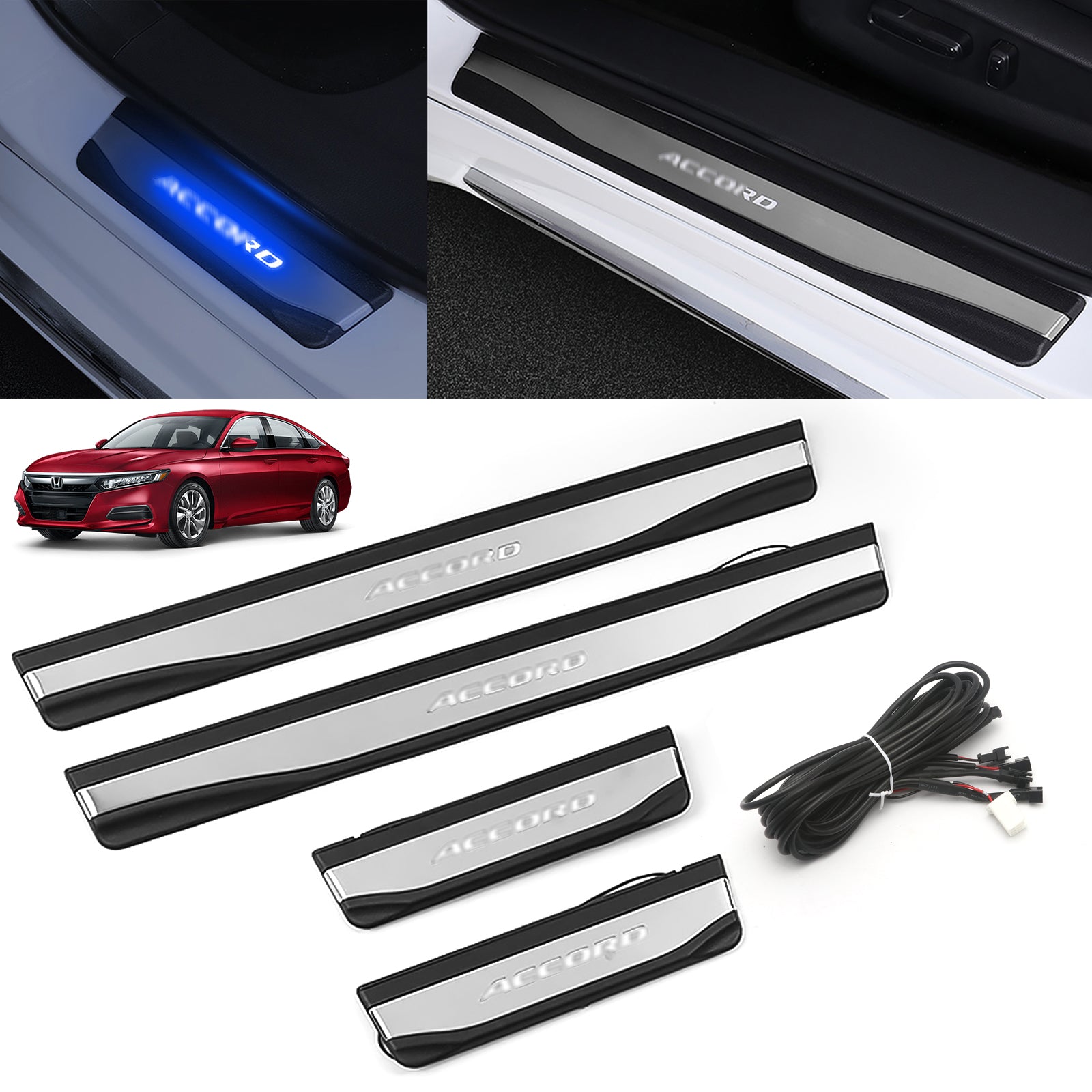 Stainless Steel Door Sill Scuff Plates For Toyota Corolla 2014-2019 - Set Of 4, Easy Stick-On Install