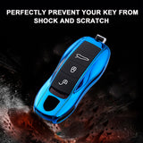Gloss Blue ABS Smart Key Fob Cover Holder w/Keychain For Porsche Macan Carrera 911 Cayenne