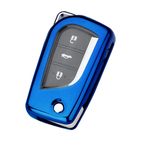 1X Blue Shockproof Flip Key Fob Cover Case For Toyota Corolla Yaris 2/3/4 Button