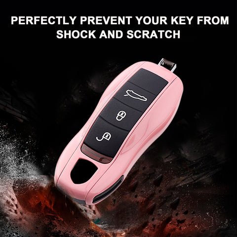 Gloss Pink ABS Smart Key Fob Cover Holder w/Keychain For Porsche Macan Carrera 911 Cayenne