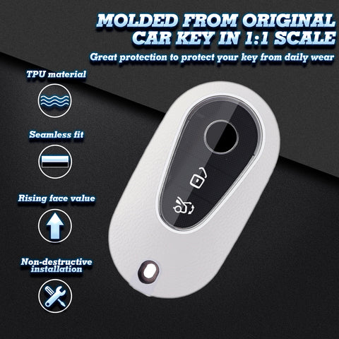White TPU w/Leather Texture Full Protect Remote Key Fob For Mercedes S-Class 2020+