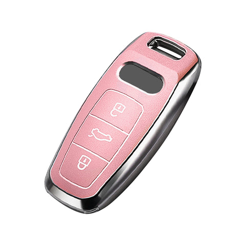 Pink Soft TPU Full Seal Remote Key Fob Cover For Audi A6L A7 A8 E-Tron 3 Button