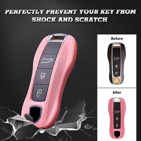 Pink Remote Control Key Fob Cover Hard Shell w/Keychain For Porsche Cayenne Panamera 2018+