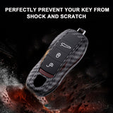 Gloss Carbon Fiber Texture ABS Smart Key Fob Cover Holder w/Keychain For Porsche Macan Carrera 911 Cayenne