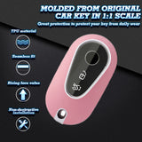 Pink TPU w/Leather Texture Full Protect Remote Key Fob w/Keychain For Mercedes S-Class 2020+