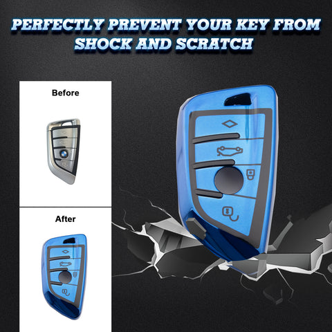 For BMW X1 X5 X6 5 7 Series Smart Key Fob Case Full Covered - Metallic Blue