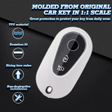 White TPU w/Leather Texture Full Protect Remote Key Fob w/Keychain For Mercedes S-Class 2020+