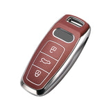 Brown Soft TPU Leather Full Seal Remote Key Fob Cover For Audi A6L Q7 3 Button