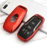 Metallic Red Remote Key Fob Cover TPU Case For Ford Lincoln 4/5-Button keyless