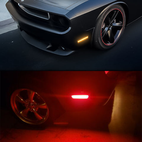 For Dodge Challenger 2008-2014 Smoked LED Front + Rear Side Bumper Marker Light