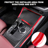 Sporty Inner Central Gear Shift Media Panel Cup Holder Cover Trim Compatible with BMW 3-Series G20 2019-2021 (Red & Carbon fiber pattern)