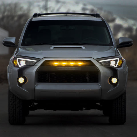 4pcs Smoked Lens Front Center Grille Amber LED Light Kit for Toyota 4Runner w/TRD Pro Grille 2014-2019, Including SR5, TRD off-road, Limited, TRO Pro