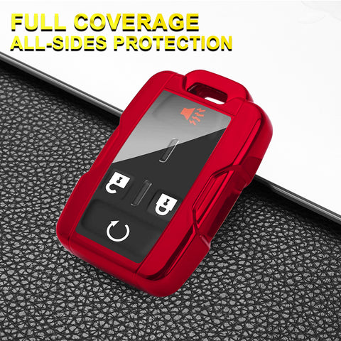 Red TPU 360° Protection Remote Key Cover w/Keychain For Chevy Silverado GMC Sierra 2014-up