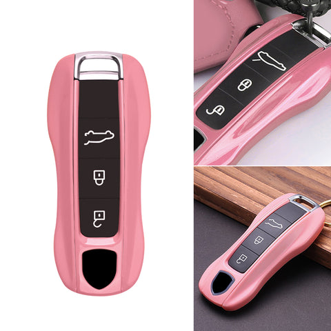 Gloss Pink Remote Key Fob Cover Holder For Porsche Cayenne Panamera 2018-up