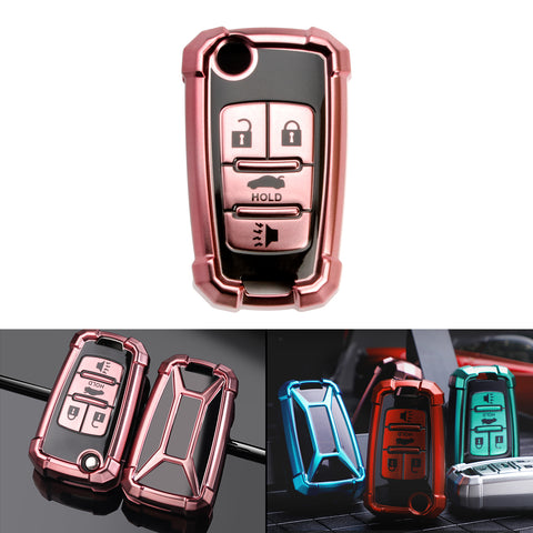 Pink Full Protect Remote Smart Key Fob Cover Case Compatible with Chevrolet Camaro, Cruze, Equinox or Buick Allure, Encore, Lacrosse or GMC Terrain etc. (4-Buttons Key)