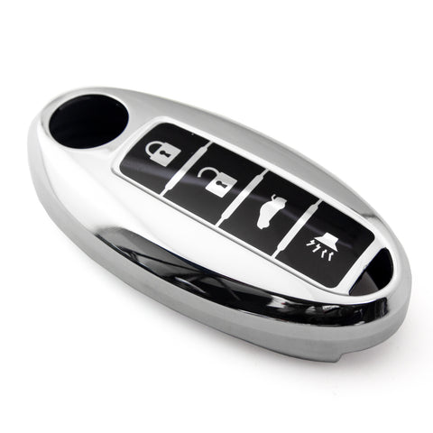 Silver Full Protection Smart Key Fob Cover Case w/Keychain TPU For Infiniti G37 4-Button