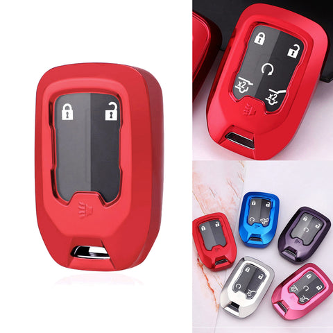 Red Soft TPU Full Covered w/Button Key Fob Cover For GMC Yukon/XL/Denali 2015-2020