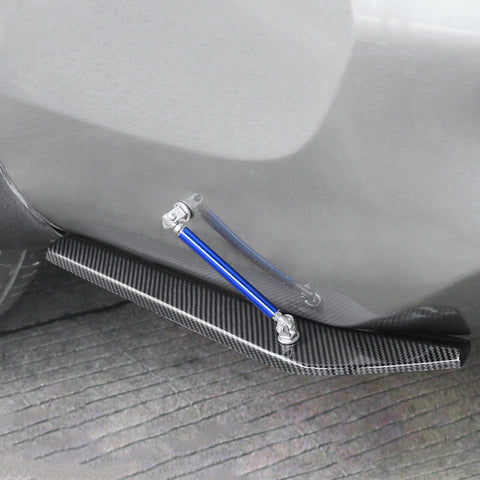 JDM Universal Rear Bumper Canard Diffuser Splitter Valence Spoiler Fin Lip Trim, Carbon Fiber Pattern with Adjustable 6"-9" Support Rod -Blue