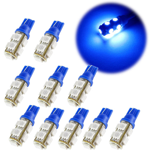 10x T10 168 194 LED White\ Blue 501 W5W 9-SMD Side Wedge License Light Bulbs 2825 192