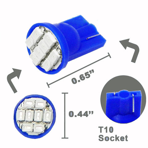 6pcs 8000K Ice Blue 16-SMD License Plate Light T10 Side Marker Backup LED Bulb