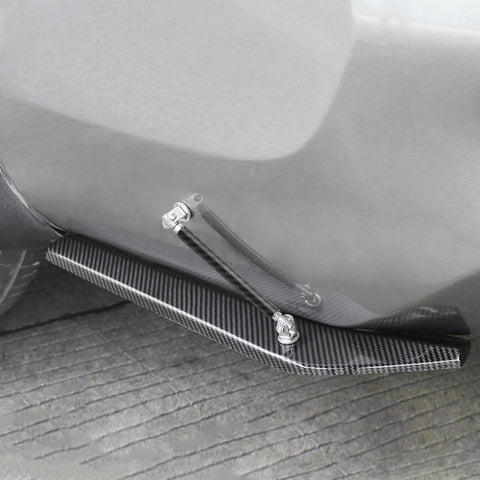 JDM Universal Rear Bumper Canard Diffuser Splitter Valence Spoiler Fin Lip Trim, Carbon Fiber Pattern with Adjustable 6"-9" Support Rod -Black Carbon
