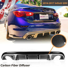 Carbon Fiber Rear Diffuser  S Style Bumper Lip Body Kit For Infiniti Q50 2014-17