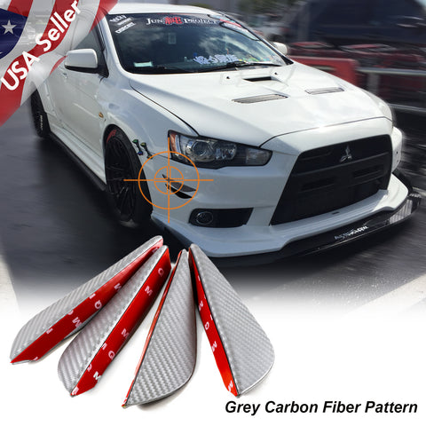 4pcs Carbon Fiber Pattern Bumper Lip Fins Canards Splitters Diffuser(Matte Grey /Black)
