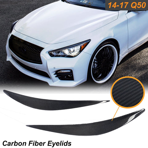 Carbon Fiber Eyelid Covers Headlight Eyebrow Lids Fit Infiniti Q50 2014-2017