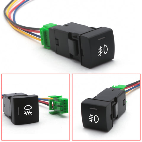 Factory Style 4-Pole 12V Push Button Switch w/ LED Indicator Lights Compatible With Fog Lights Direct Fit Toyota Camry Corolla (Size: 22.8 x 22.5 mm)