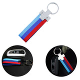 1x Flag Stripe Nylon Band w/ Inner Leather Key Fob Chain Keychain Ring For Audi BMW Mercedes Porsche etc Germany/M-colored/Italian Flag