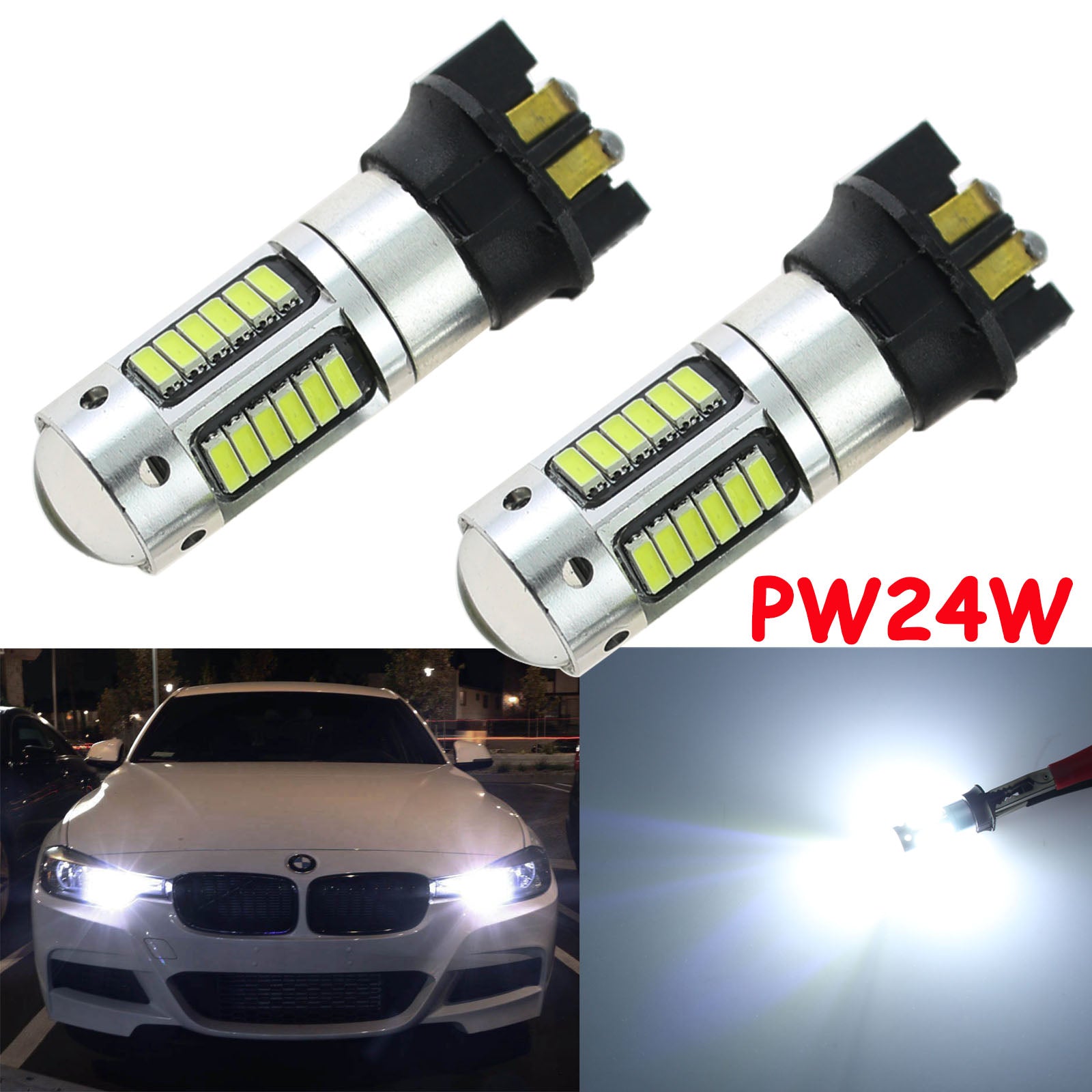 iJDMTOY (2) Xenon White Error Free PW24W LED Replacement Bulbs Compatible  With Volkswagen: MK7 Golf GTI; BMW: F30 3-Series 320i 328i 335i Daytime