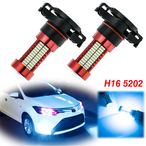 2x H16 5202 LED Bulbs with Projector Lens 106 SMD for Fog Lights DRL Driving Bulbs[Ice Blue\White]