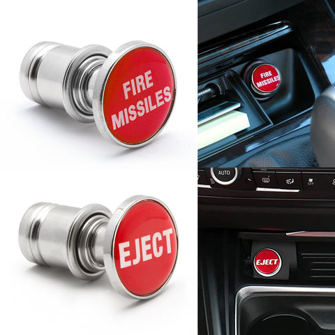 Auto Trim EJECT + FIRE MISSILES Glossy Red Cigarette Lighter Plug Cover Buttons
