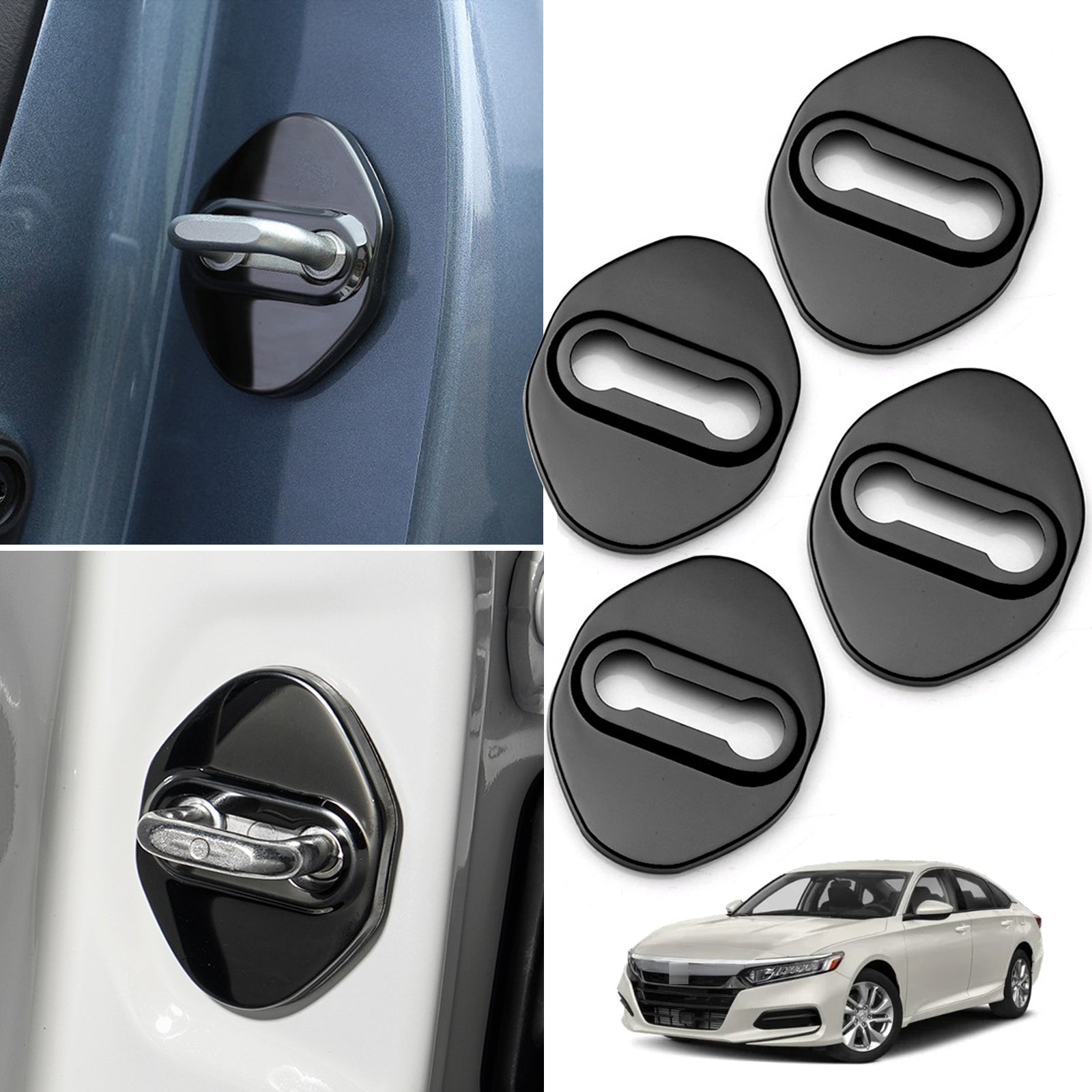 Black Stainless Steel Car Door Lock Cover Protector Trims 4pcs for Hon