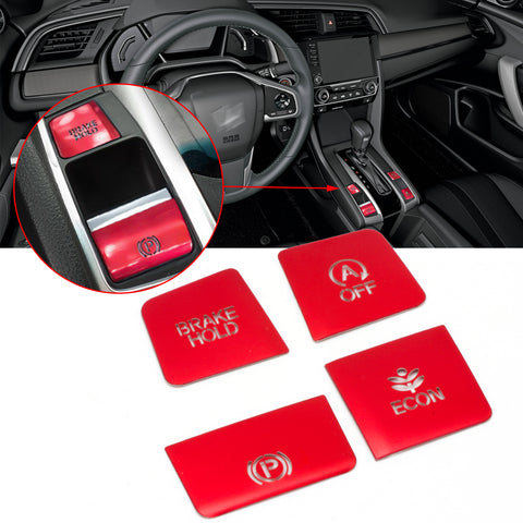 Red Gear Accessories P Gear Brake Hold Function Button Frame Cover Trims  For Honda Civic 2018 2019