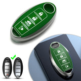 Smart Key Fob Cover Case Holder Soft TPU Full Cover Protection For Nissan Altima Maxima Murano Sentra Versa Pathfinder Armada 4 Button Keyless Entry Remote, Green
