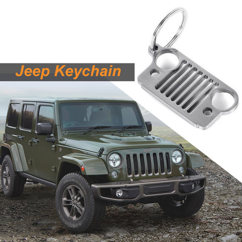 Metal Front Bumper Grill Shape Key Chain Fob Ring Keychain For Jeep [Matte Black / Silver]