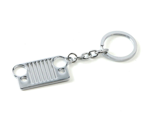 Metal Front Bumper Grill Shape Key Chain Fob Ring Keychain For Jeep [Matte Black / Silver]